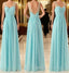 Cheap Simple Junior Strapless Sweetheart Blue Chiffon A Line Floor Length Wedding Prom Bridesmaid Dresses