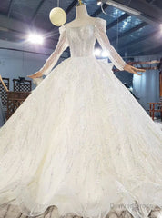 Check Out Entire Collection Tulle Sequins Long Sleeve Open Back Beading Wedding Dress