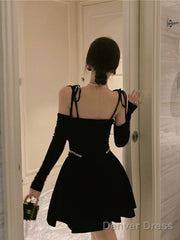 Chic A Line Black Velvet Homecoming Dress 16Th Birthday Outfits