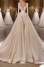 Chic A-Line Cathedral V-Neck Long Wedding Dresses With Long Sleeves