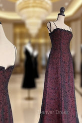 Chic A Line Spaghetti Straps Burgundy Tulle Evening Dresses Long Prom Dresses