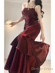 Chic A Line Spaghetti Straps Christmas Dress Burgundy Birthday Dresses Birthday Outfits