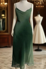 Chic A Line Spaghetti Straps Green Chiffon Evening Dresses Prom Dresses