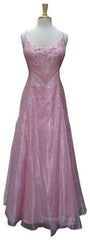 Chic A Line Spaghetti Straps Pink Long Evening Dresses Beads Long Prom Dresses