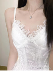 Chic A Line Spaghetti Straps White Lace Party Dress Birthday Dresses Birthday Outfits