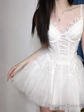 Chic A Line Spaghetti Straps White Lace Party Dress Birthday Dresses Birthday Outfits