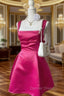 Chic A Line Square Neckline Hot Pink Satin Short Prom Dress Homecoming Dresses