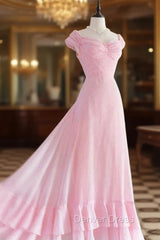 Chic A Line Sweetheart Pink Satin Long Evening Dresses Prom Dresses