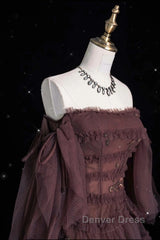 Chic Ball Gown Off The Shoulder Long Sleeves Evening Dresses Tulle Long Prom Dresses