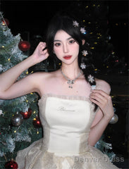 Chic Ball Gown Strapless Champagne Party Dress Birthday Dresses Birthday Outfits