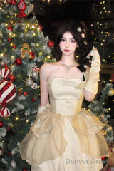 Chic Ball Gown Strapless Champagne Party Dress Birthday Dresses Birthday Outfits