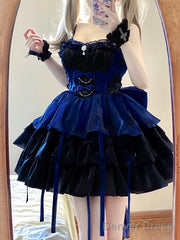 Chic Ball Gown Straps Royal Blue Organza Short Lolita Dresses Party Dress Birthday Outfits