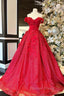Chic Ball Gowns V Neck Beads Appliques Red Off The Shoulder Long Quinceanera Dresses With Petticoat