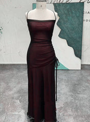 Chic Black and Red Long Cross Back Party Dress, Black and Red Wedding Party Dress