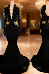 Chic Black prom Dresses Mermaid Long Sleeves Evening Dresses
