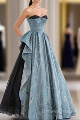 Chic Blue Strapless Long Prom Dresses Fairy Evening Dresses