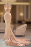 Chic Champagne Sleeveless Mermaid Prom Dresses Long Prom Gown