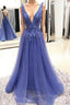 Chic Deep V Neck Straps Long Prom Gown Exquisite Lace Beading Prom Gowns