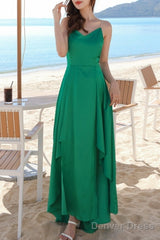 Chic Green High Low Homecoming Dress Wedding Party Dress, Simple Green Evening Dresses