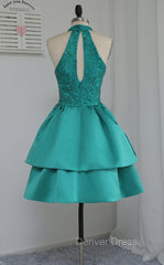 Chic Green Satin and Lace Layers Homecoming Dresses, New Homecoming Dresses