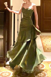 Chic Green Straps Sweetheart Long Formal Dresses, Green Prom Dresses Evening Dresses