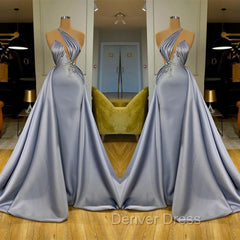 Chic Halter Beadings Long Evening Dresses With Detachable Skirt