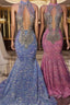 Chic Halter Sleeveless Mermaid Prom Dresses With Beading