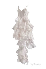 Chic High Low Spaghetti Straps Prom Dresses Birthday Dresses With Ruffles