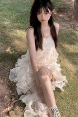 Chic High Low Spaghetti Straps Prom Dresses Birthday Dresses With Ruffles