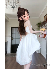 Chic High Low Spaghetti Straps White Beach Dress Party Dress Birthday Dresses Birthday Outfits