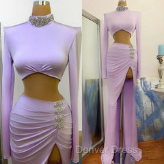 Chic High Split Long Sleeve Prom Dresses Mermaid High Neck Online