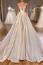 Chic Long A Line Cathedral Sleeveless V Neck Satin Wedding Dresses