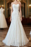 Chic Long Sheath Strapless Ruffle Lace Wedding Dresses