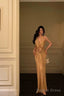 Chic Mermaid Halter Gold Long Ruffles Prom Dress Birthday Dresses