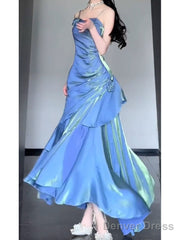 Chic Mermaid Spaghetti Straps Blue Long Prom Dress Birthday Dresses Birthday Outfits