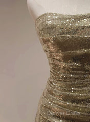 Chic Sequins Mermaid Scoop Long Formal Dresses, Gold Long Prom Dresses Party Dresses