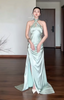 Chic Sheath Green Wedding Guest Dress Satin Halter Long Prom Dresses
