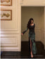 Chic Sheath Square Neckline Long Sleeves Green Long Prom Dress Birthday Dresses