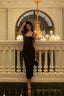 Chic Sheath Straps Black Satin Prom Dress With Beads Birthday Dresses