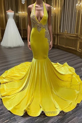 Chic Sleeveless Halter Backless Mermaid Prom Dresses