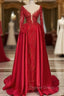 Chic V Neck Lace Prom Dresses Prom Gowns With Long Sleeves