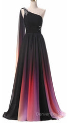 Chiffon A-Line Gradient One Shoulder Evening Dresses, Chiffon Prom Dresses Party Dresses