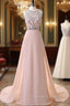 Chiffon Beaded Scoop A Line Light Blue Prom Dresses Long
