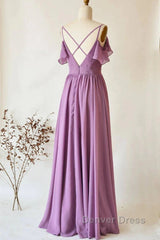 Chiffon Dusty Purple Wedding Guest Dresses Straps Long Bridesmaid Dresses