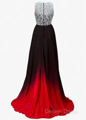 Chiffon Jewel Neckline Ombre A-Line Evening Dresses