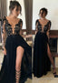 Chiffon Long Floor Length A Line Full Long Sleeve Bateau Zipper Up At Side Prom Dresses With Appliqued