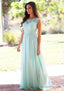 Chiffon Long Floor Length A Line Sleeveless Bateau Zipper Prom Dresses With Appliqued