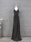 Classic Black V-Neck Sleeveless Open Back Lace Chiffon Long Prom Dresses Evening Dresses