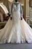 Classic Collar Long Sleeves Floral Pattern Mermaid Wedding Dresses Detachable Sweep Train