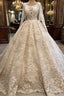 Classic Scoop Long Sleevess Appliques Ball Gowns Wedding Dresses